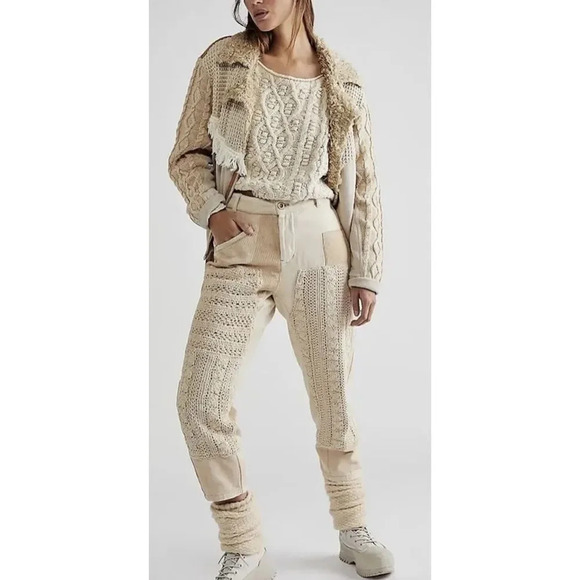 Free People Pretty Lies Patchwork Harem Light Brown Pants NWOT Size 2